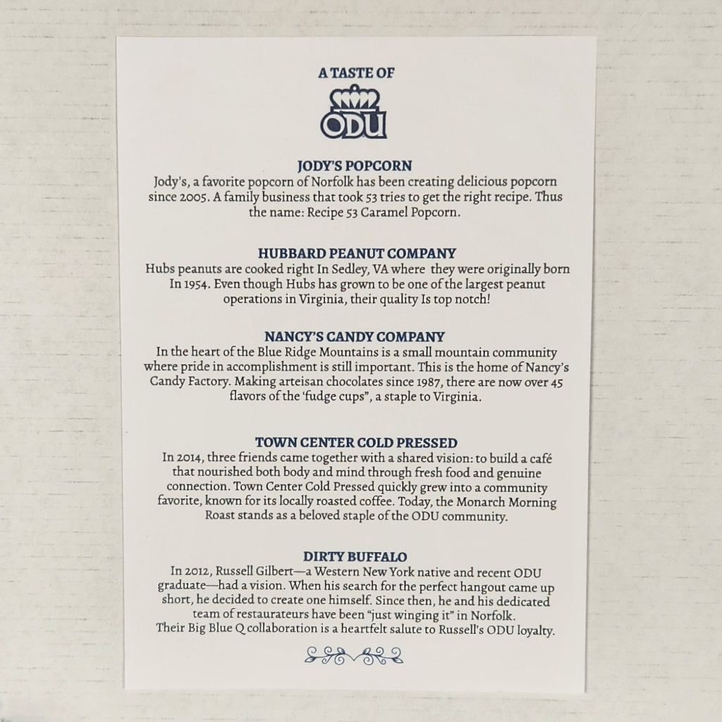 Old Dominion University gift card included with A Taste of ODU gift box